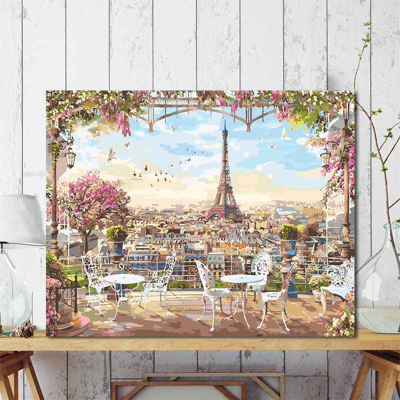 DIY数码油画风景定制客厅减压手工填充着色巴黎埃菲尔铁塔油画装