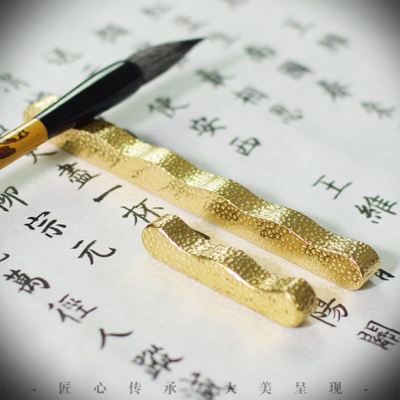 锤纹黄铜山峰笔搁可爱毛笔古风笔架创意笔托筷托文房文玩摆件山行