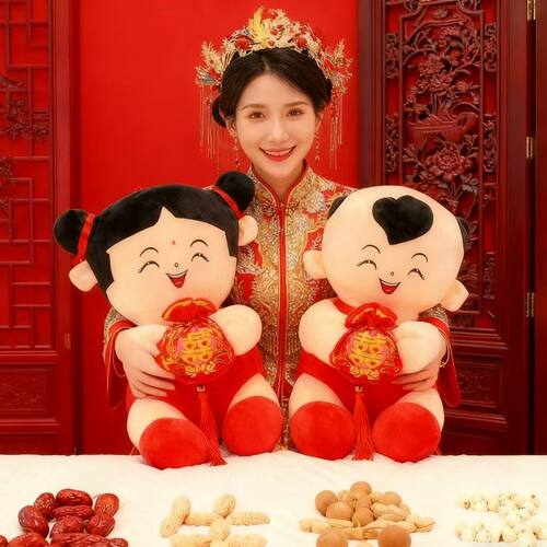 婚庆压床喜娃娃毛绒公仔一对