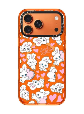 【PX＆FC】活力橙色爱心小兔子适用iPhone17promax手机壳iPhone16pro苹果15女防摔14丝带蝴蝶结15pro磁吸保护