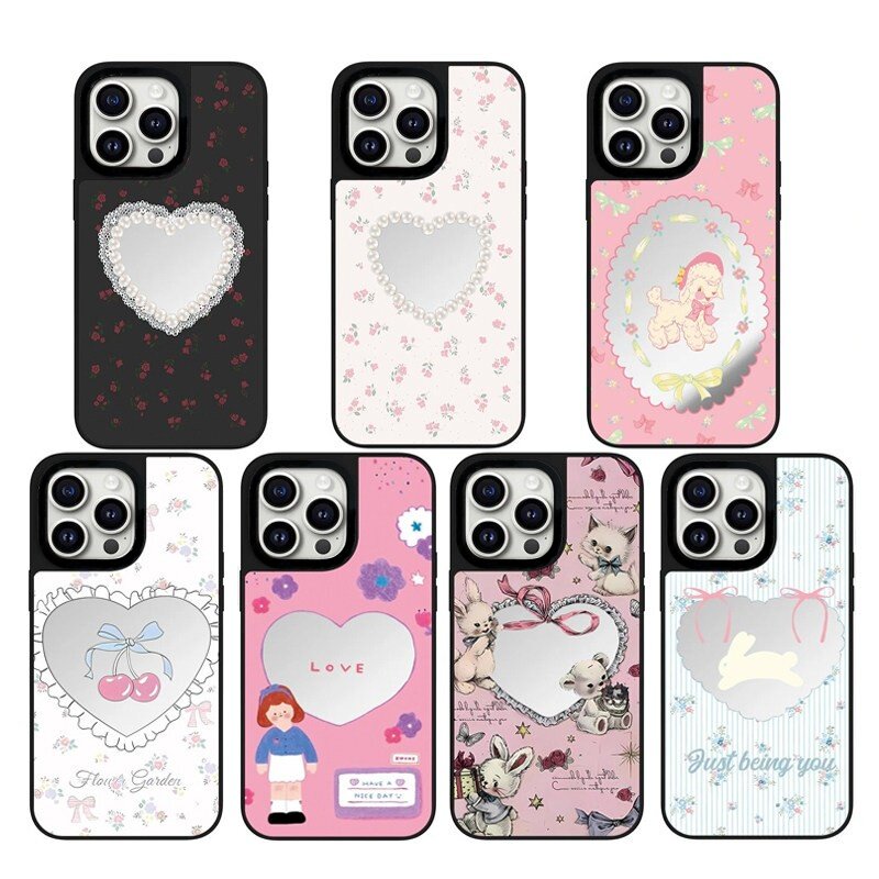 【PX＆FC】哥特式珍珠碎花爱心形17AIR苹果16promax手机壳15pro适用iPhone13pm/14pro镜面12磁吸防摔保护套女