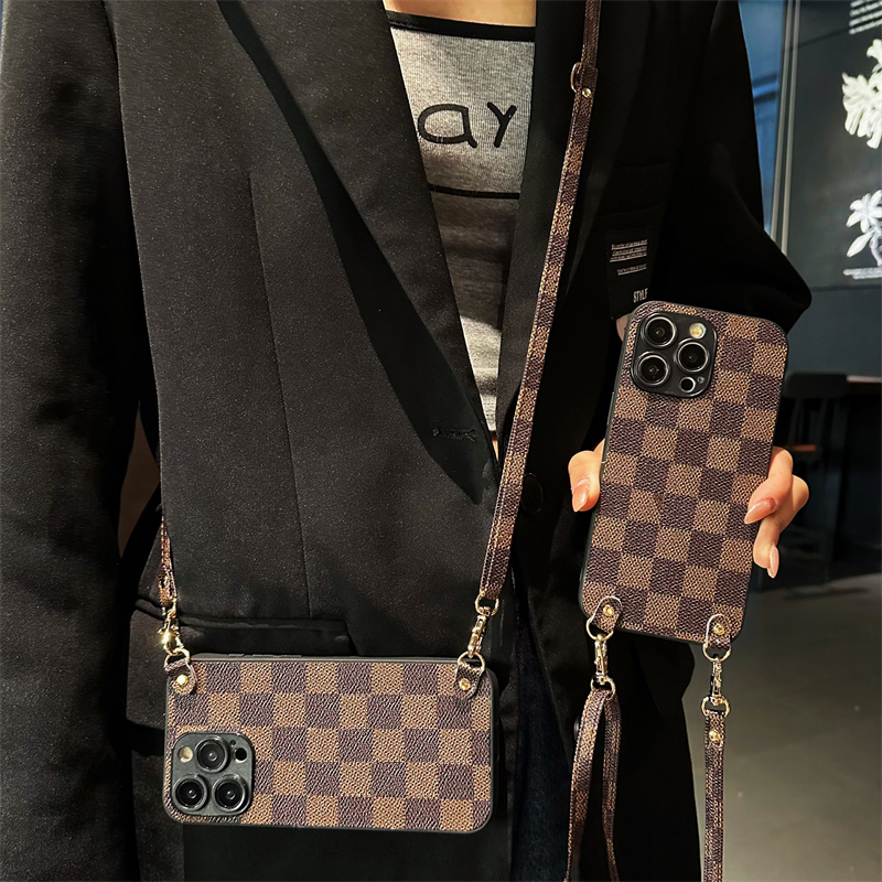 适用vivoY51手机壳Y50s国外皮质Y29s斜跨绳Y28e带挂绳Y28s格纹Y27s简约Y20全包Y22s小众Y21皮质Y21i女防摔