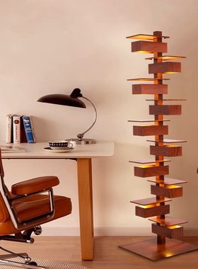 侘寂风客厅设计师款光影艺术装饰摆件书架落地灯创意靠墙仿木纹灯