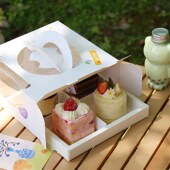 手提透明开窗4粒四格下午茶甜品切块泡芙蛋糕包装 蛋糕卷 盒子法式