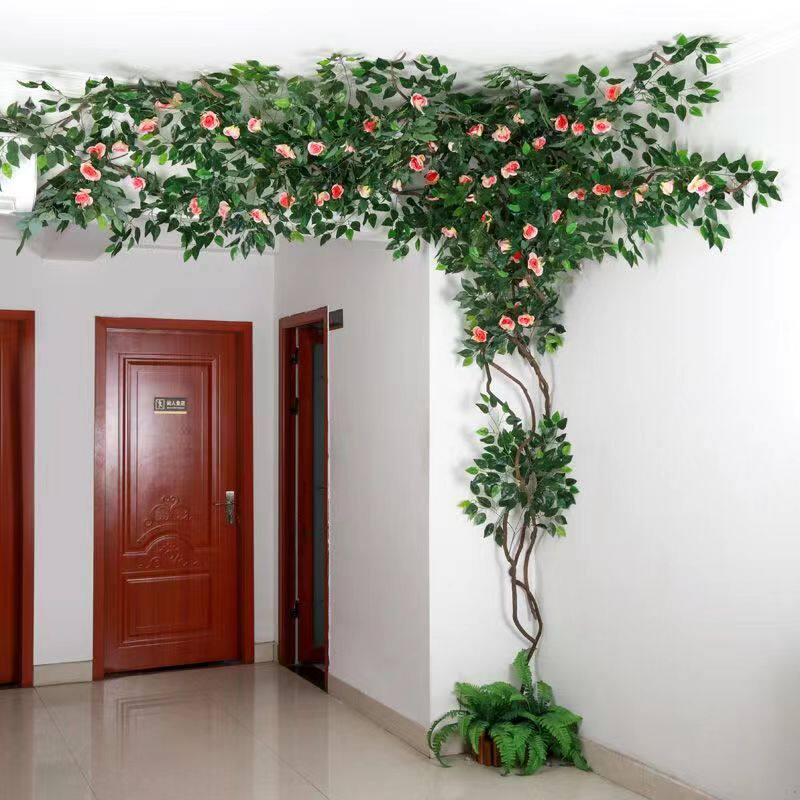仿真树叶树枝树藤假叶子客厅室内绿植藤蔓假花藤条吊顶植物墙装饰