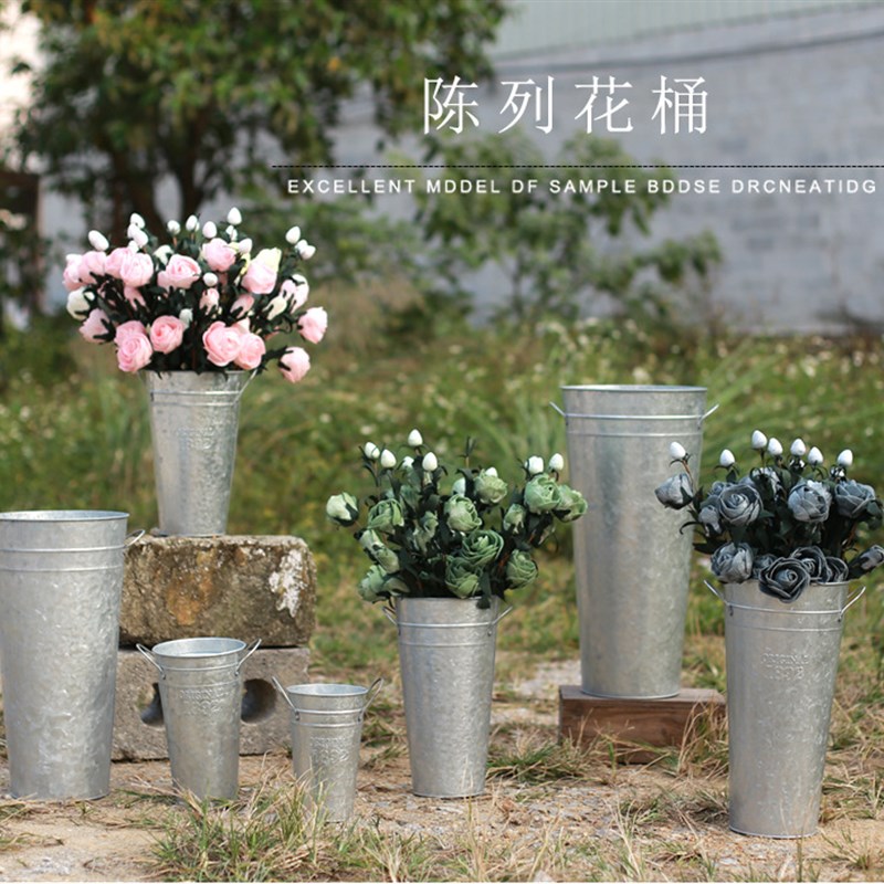 【做旧花桶】复古铁皮桶装饰花瓶 插花桶做旧花器铁桶干花桶