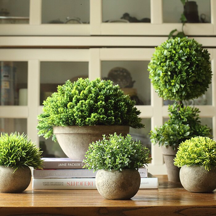 【掬涵】仿真树球盆景 咖盆 绿植盆栽 花球草球桌面餐桌装饰品