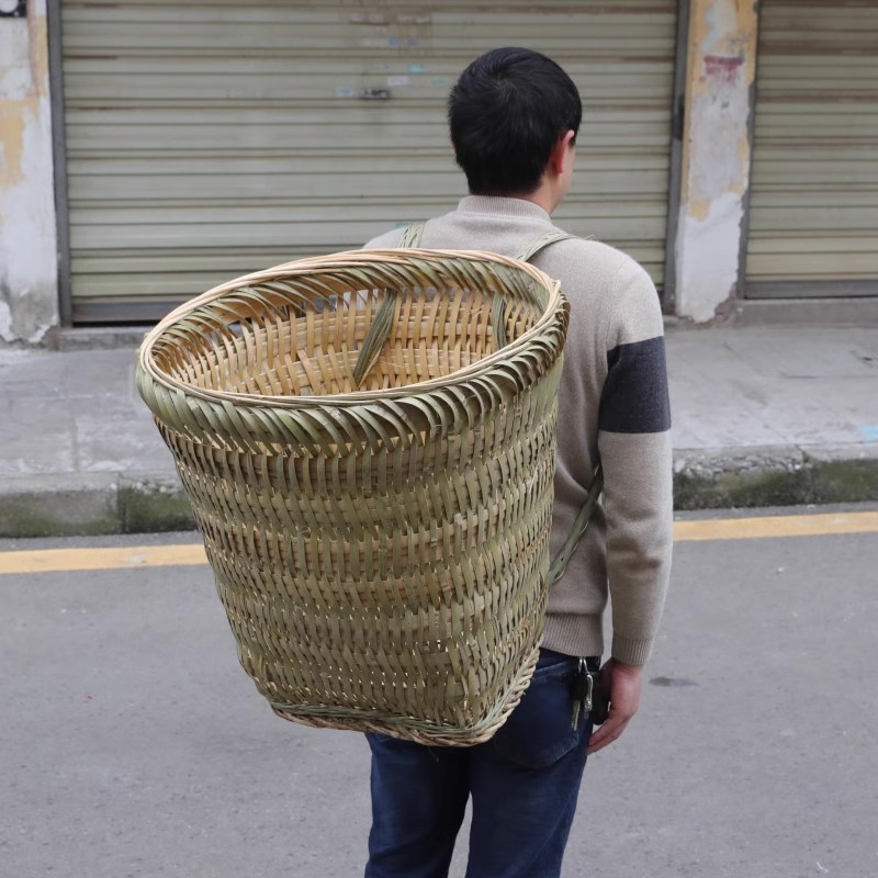 农村手工竹编背篓家用全竹背篼背罗筐大号农用背草料采蘑菇背箩