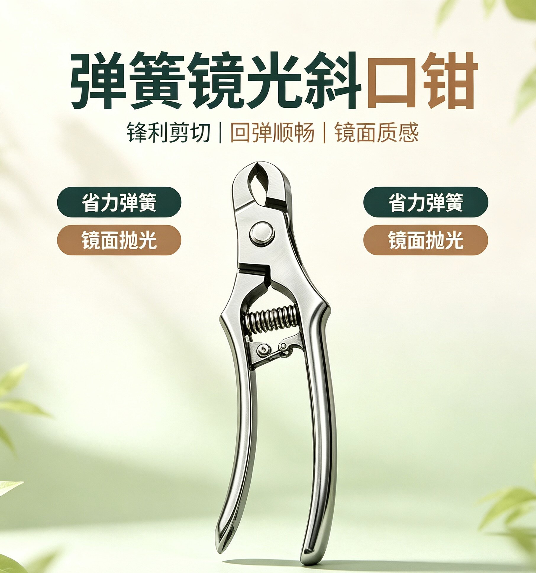 不锈钢镜光弹簧斜口钳省力锋利图片