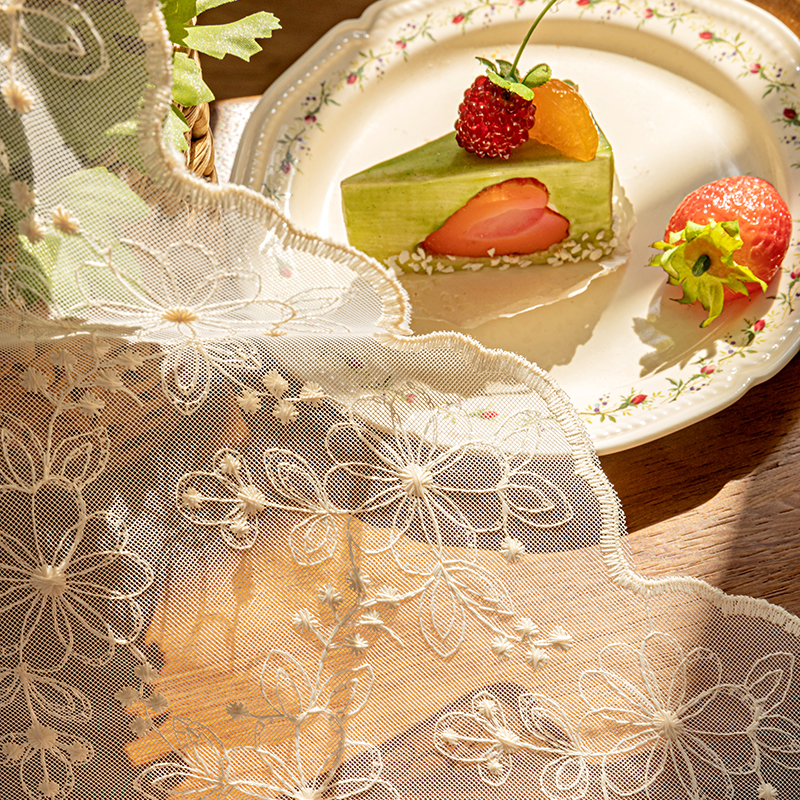 蕾丝纱帘免打孔短帘法式奶油色刺绣飘窗I遮挡小窗户田园门帘隔断