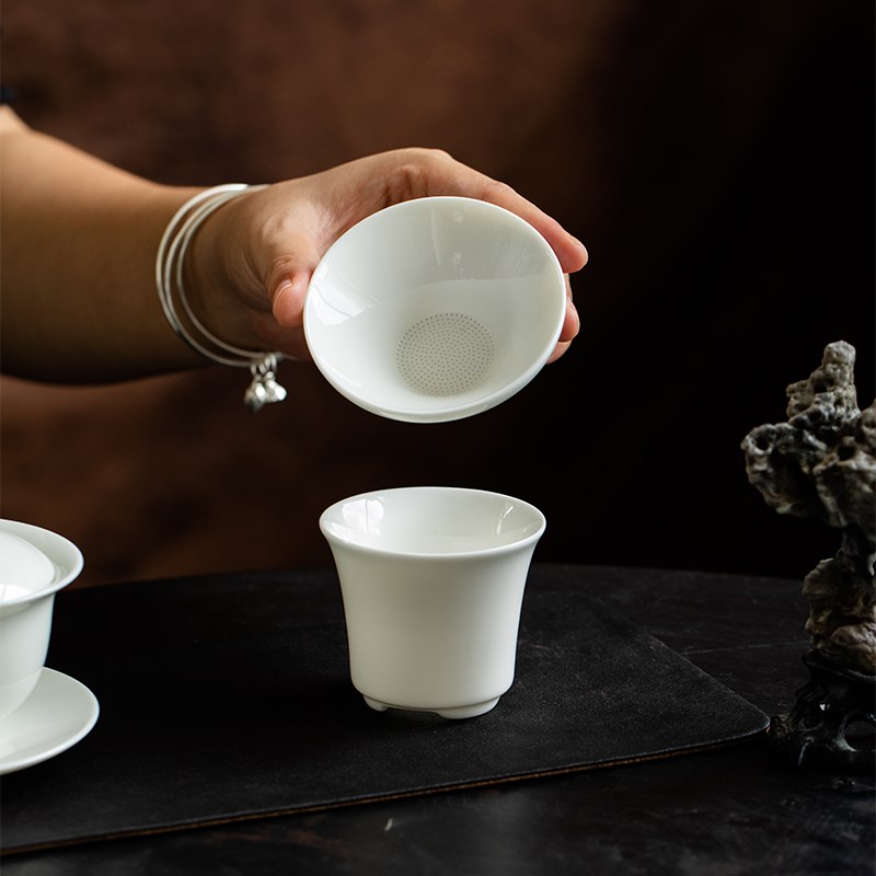 羊脂玉白瓷茶漏家用中式茶虑全瓷一C体茶渣茶叶过滤网功夫茶具茶