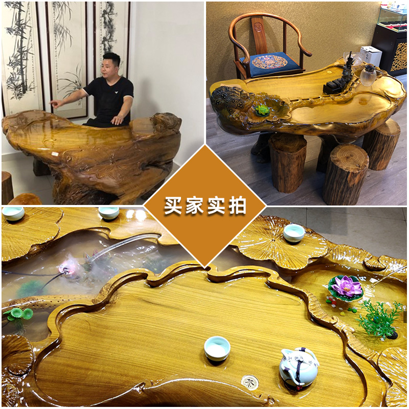 金丝楠木茶几根雕k茶台实木整体树根茶桌雕刻流水养鱼家用木头茶