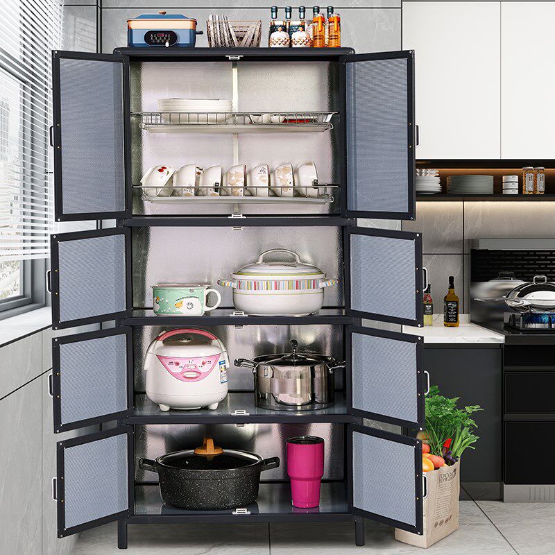 厨房置物架多层不k锈钢纱网储物柜铝合金家用放碗柜收纳柜橱柜