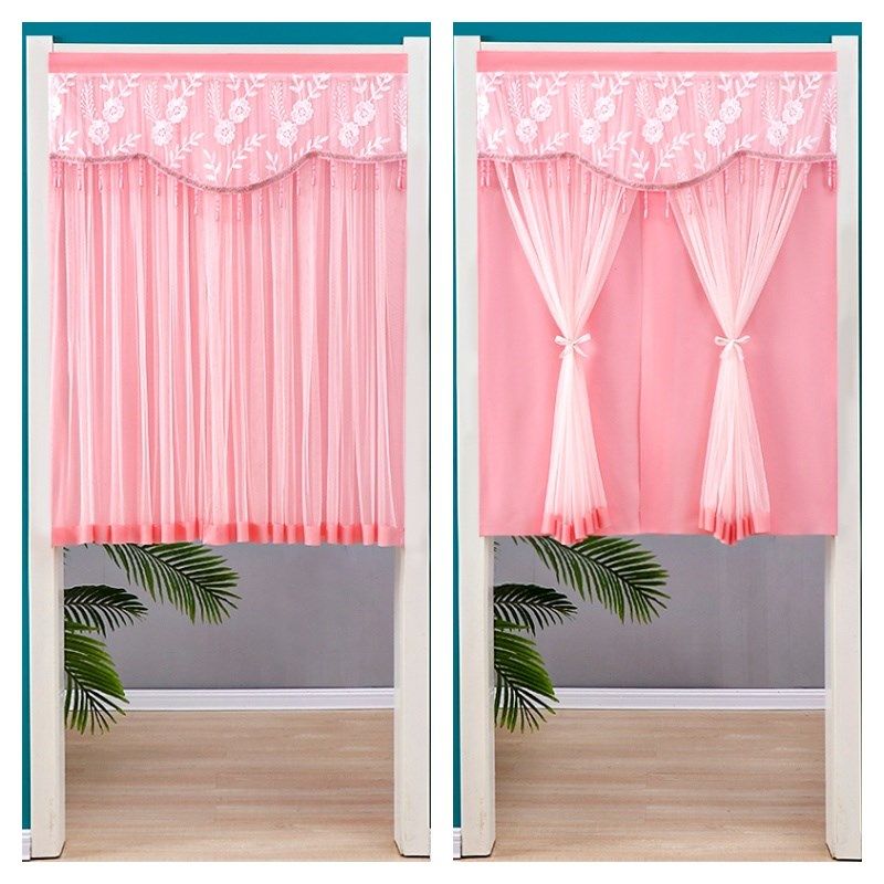 新款门帘家用半帘免打孔魔术贴伸缩杆H隔断帘厨房卫生间半截短挂