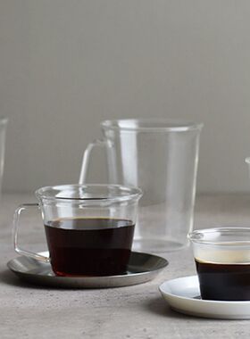 日本正品KINTO咖啡杯碟套装 耐热玻璃杯带把手拿铁杯下午茶具套装