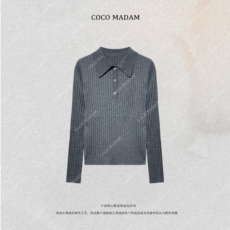 NIUNIU · Niu-363 全羊毛气质简约竖坑条显瘦翻领毛衣