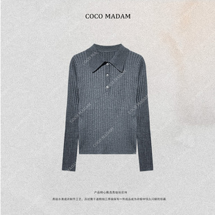 363 Niu 全羊毛气质简约竖坑条显瘦翻领毛衣 NIUNIU