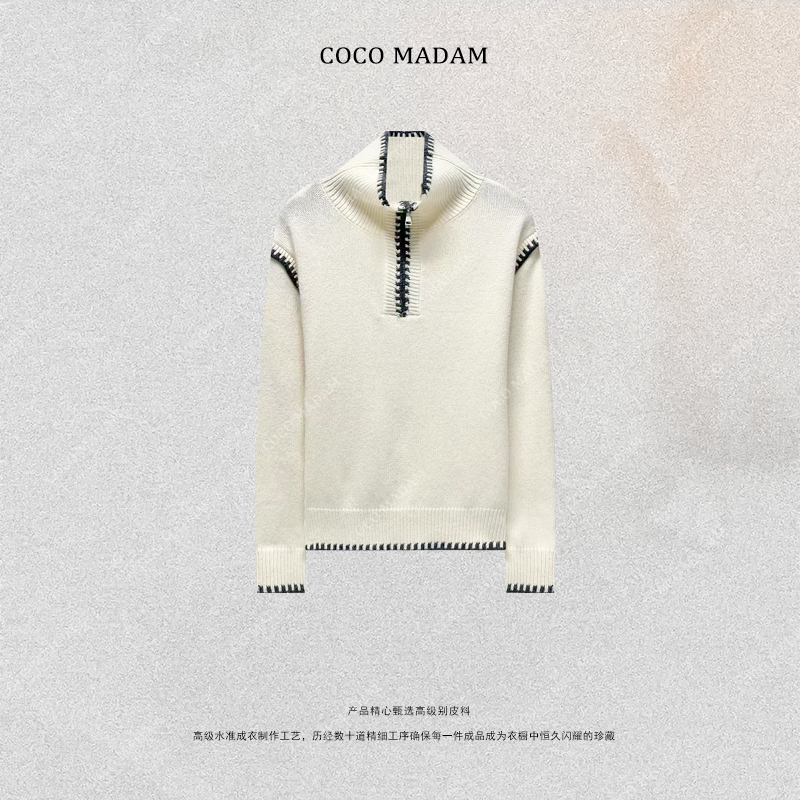 NIUNIU ·T-2003 宽松毛针织衫慵懒风半拉链半开领套头