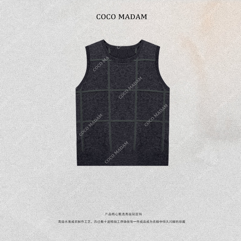 NIUNIU ·T-1831 秋冬羊绒羊毛短款内搭背心百搭格纹圆领女生