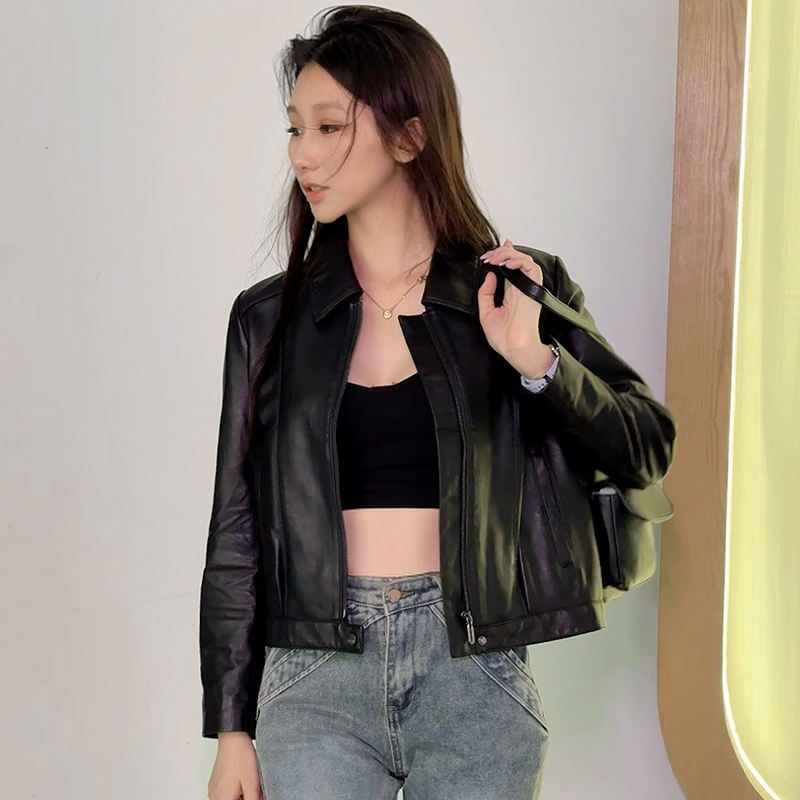100%真皮外套女时尚修身显瘦