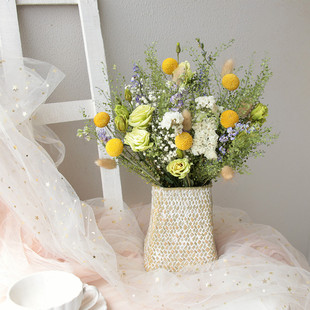 真花自然a风干洋桔梗干花束混搭勿忘我花篮桌面摆件田园家居装饰