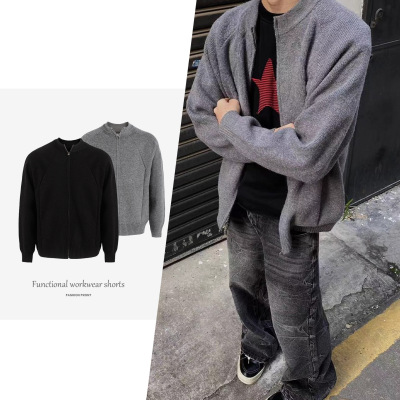 【JMWH】NewDecay 双股48支圆领拉链毛衣外套慵懒感针织开衫内搭