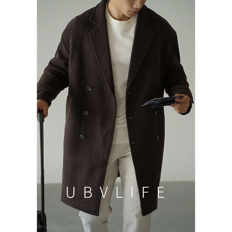 老钱风经典保暖翻驳领针织风衣男2025秋冬易打理加厚毛呢新款大衣,男装,毛呢大衣,淘宝优惠券,粉丝福利购,淘宝优惠卷