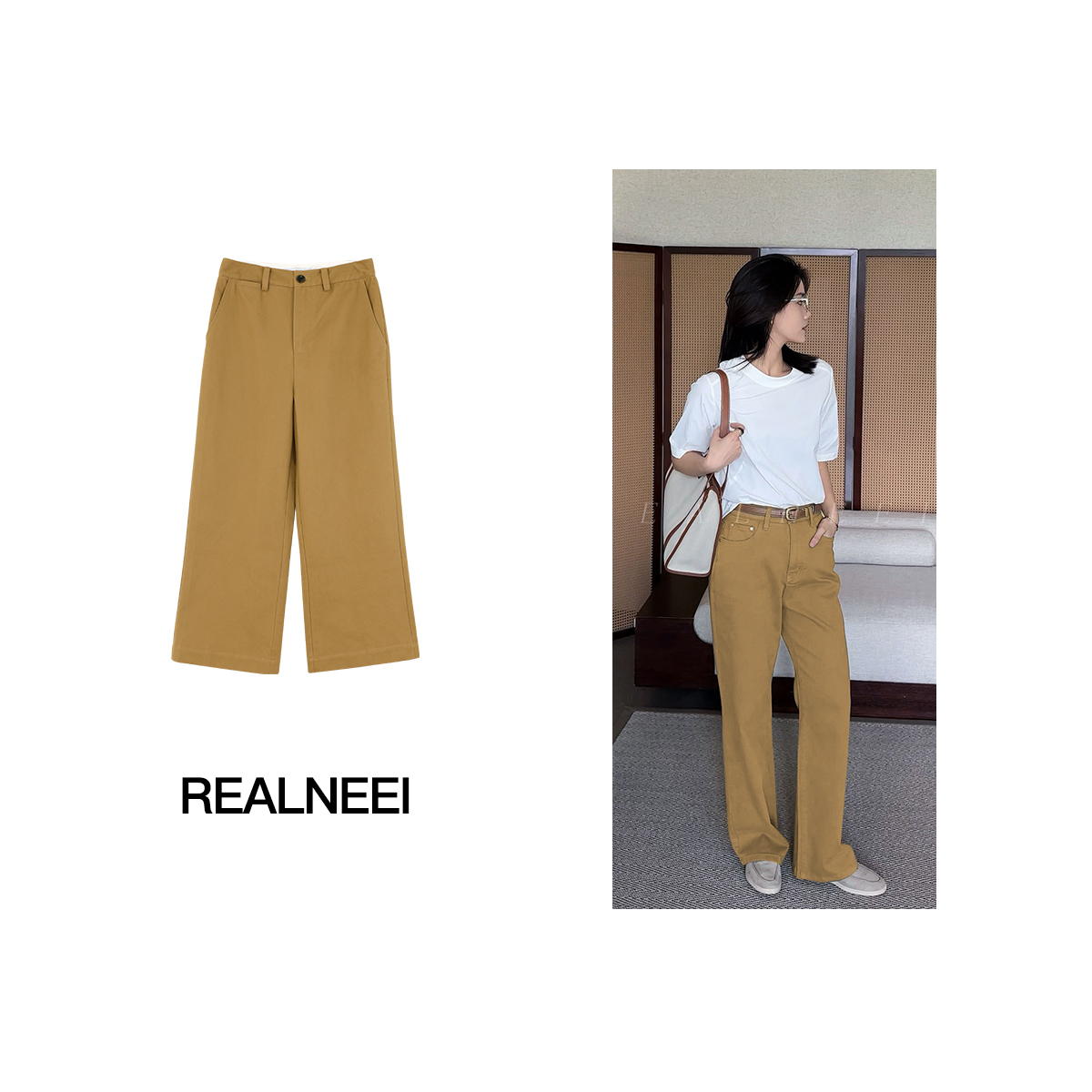 REALNEEI【拉夫九分裤】老钱拉夫99棉阔腿立体有型卡其裤子22388