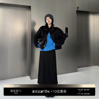 许怡丨麂皮半裙丨25年秋冬季新品极简环保麂皮纸片显瘦直筒半身裙