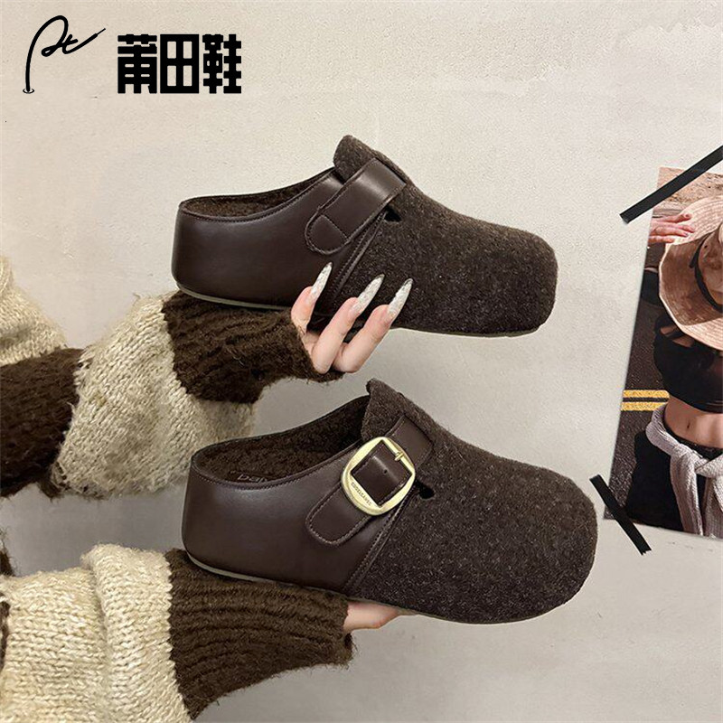 莆田鞋高品质厚底灰色勃肯鞋加绒包头半拖鞋女秋冬增高毛毛鞋棉拖,女鞋,勃肯鞋/软木鞋,淘宝优惠券,粉丝福利购,淘宝优惠卷
