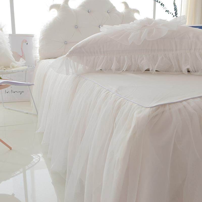 防滑夏天床裙单件白色公主床罩纯棉全棉床单裙式三件套定制无床尾