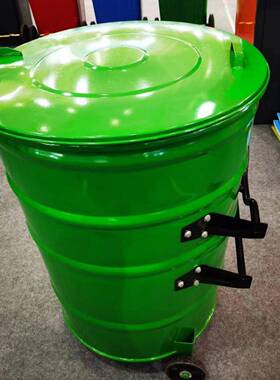 厂家供应360升圆形铁质垃圾桶镀锌钢板挂车垃圾桶360l铁皮圆圆筒