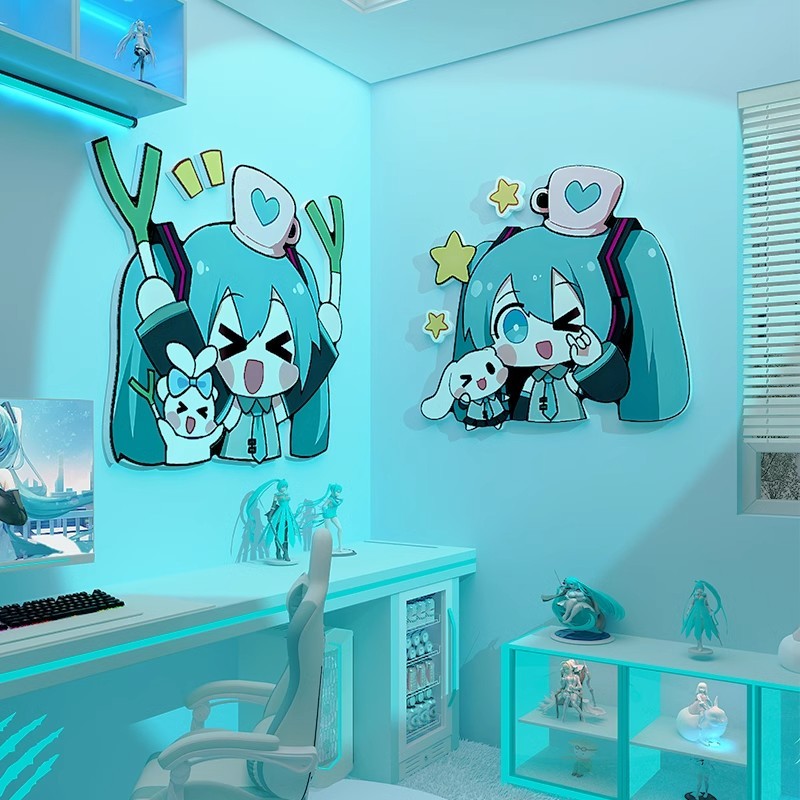 电竞脑房间墙壁布置装饰贴画初音未来墙面画贴纸卧室氛围立体墙贴