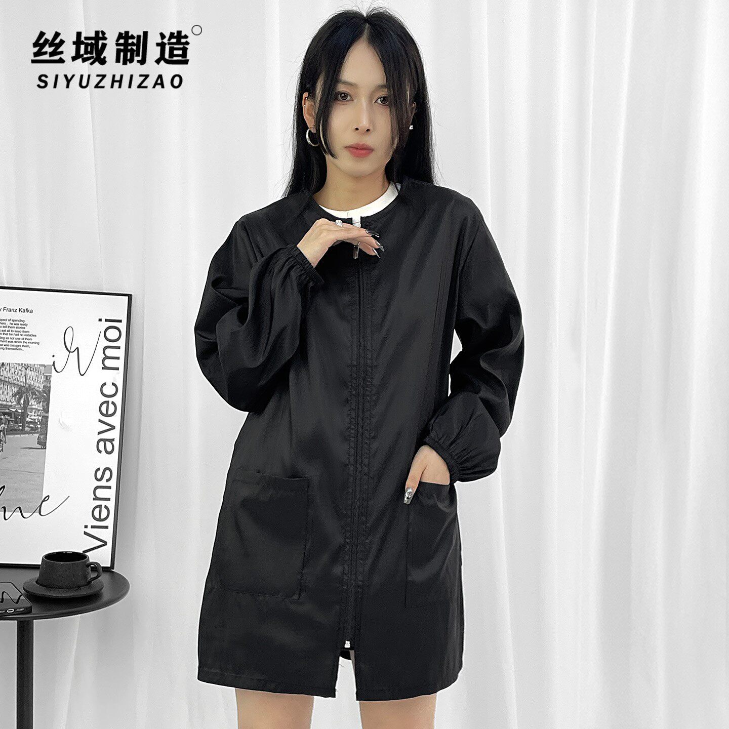 长袖理店围裙理师工作服发廊剪发烫染头发罩衣工作服不沾发
