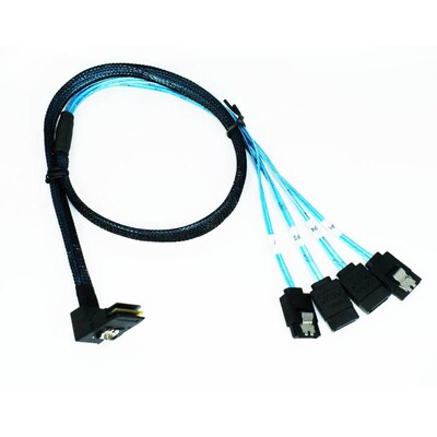 全新1分4Mini sas线直角弯头SFF8087转4SATA硬盘数据线90度1米