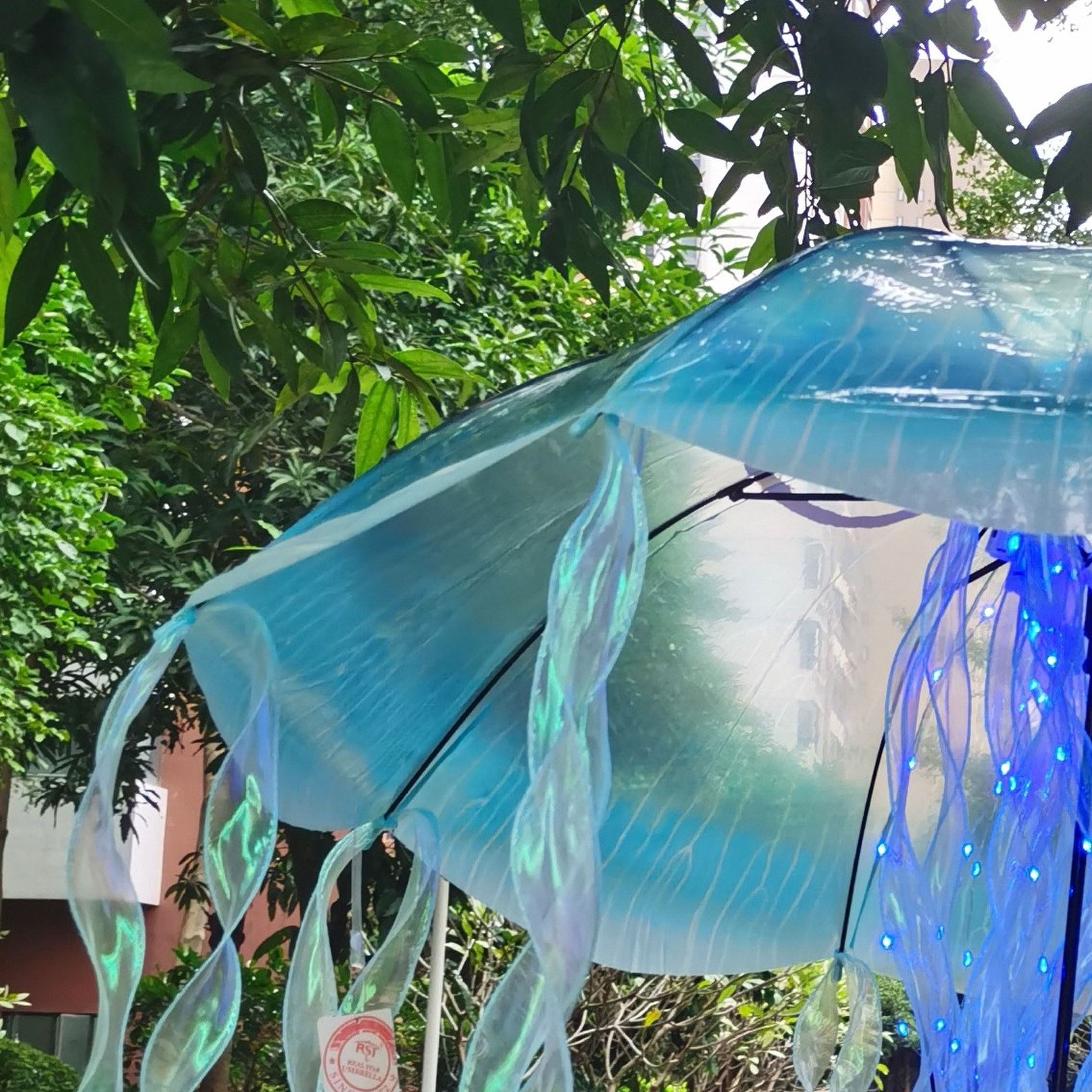 灯塔水母发光晴雨两用透明水母雨伞带灯儿童道具伞走秀拍照古风伞