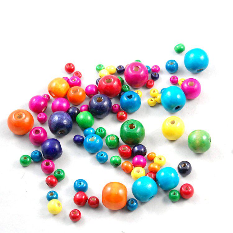 DIY饰品配件 儿童串珠玩具 3-20mm 彩色圆木珠 迷你小绕珠小木球