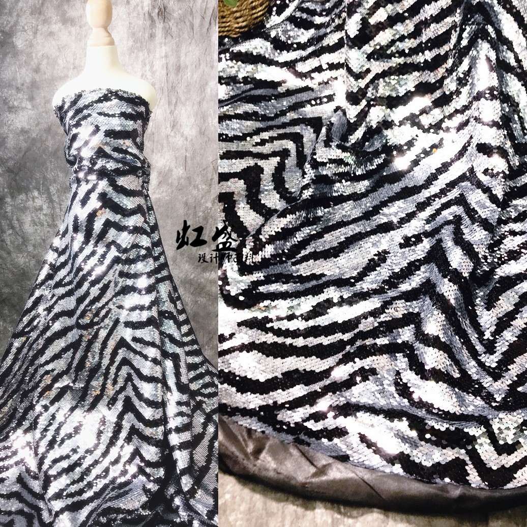 新款时尚金银色虎纹亮片布料面料闪亮珠片礼服箱包设计师服装面料
