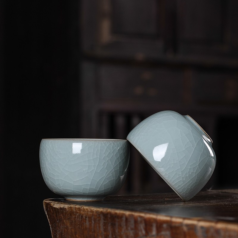 青瓷品茗杯单杯主人杯冰裂手工龙泉陶瓷茶盏功夫茶杯茶具茶碗包邮
