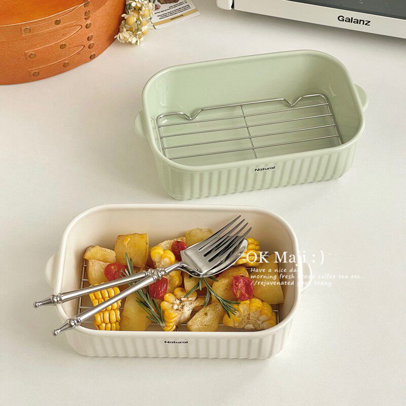 烤箱专用双耳烤盘微波炉加热器皿蒸盘空气炸锅烘焙烤碗陶瓷焗饭盘