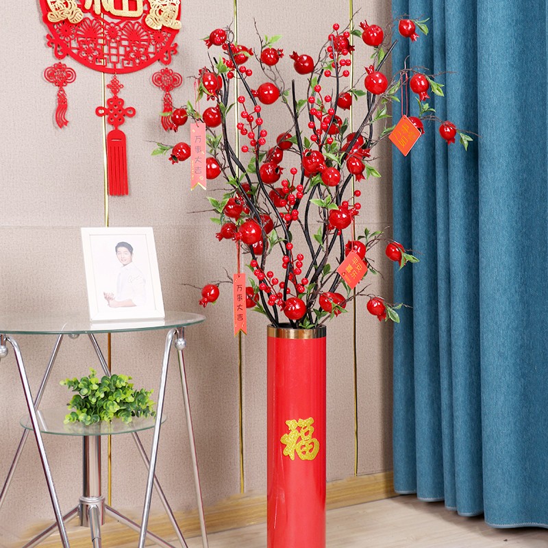 仿真花石榴果装饰摆件客厅落地式假花插花干花花束欧式高花艺摆设