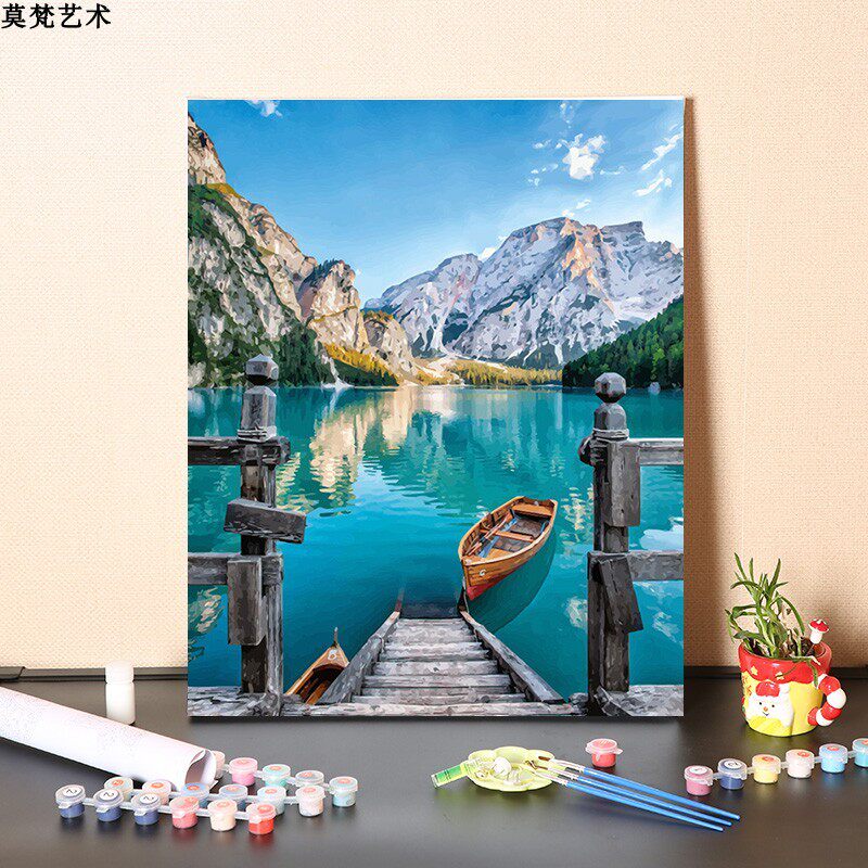 数字油画diy手工填充布莱斯湖自然风景画手绘画画涂色油彩画
