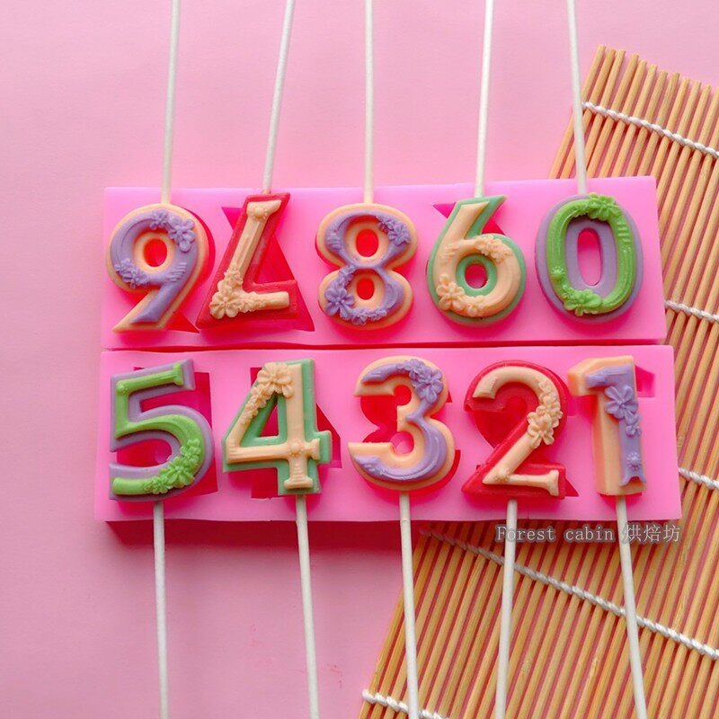 0到9立体数字硅胶棒棒糖模具自制巧克力翻糖生日蛋糕装饰DIY磨具