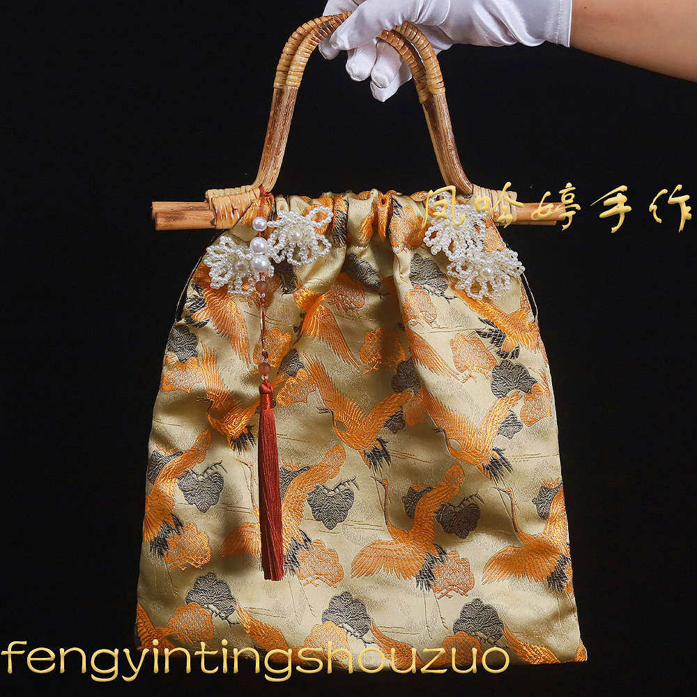 复古国风新中式文艺禅意清冷手提包春季棉麻大容量印花斜挎竹节包