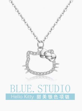 Hello Kitty银色项链女甜美凯蒂猫锁骨链kt吊坠高颜值送闺蜜女友