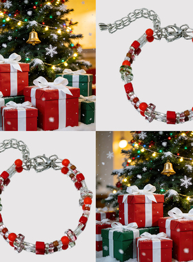 圣诞节日主题红色珠子手链女时尚小众高级感手串送朋友礼物手饰品