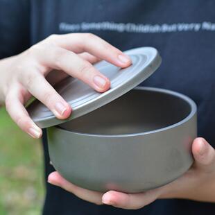 带盖双层碗纯钛防烫饭碗钛金属小饭盒高端钛碗吃面家用旅行出家人