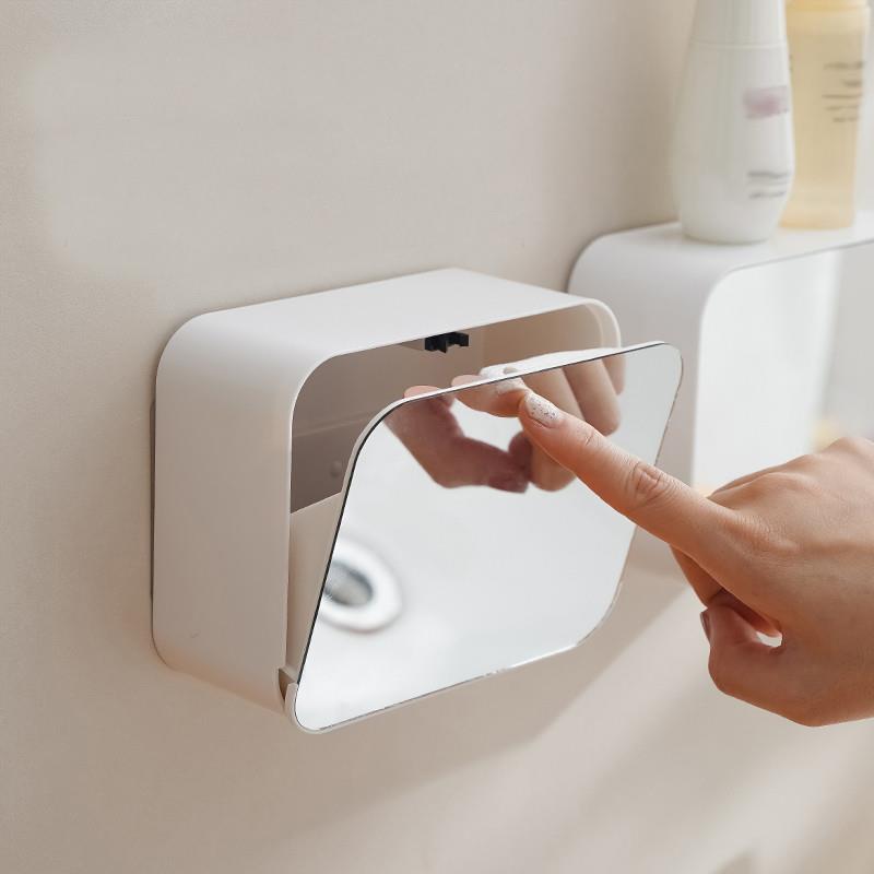 壁挂免打孔棉签收纳盒浴窒卫生间按压式发卡口红化妆棉首饰置物架