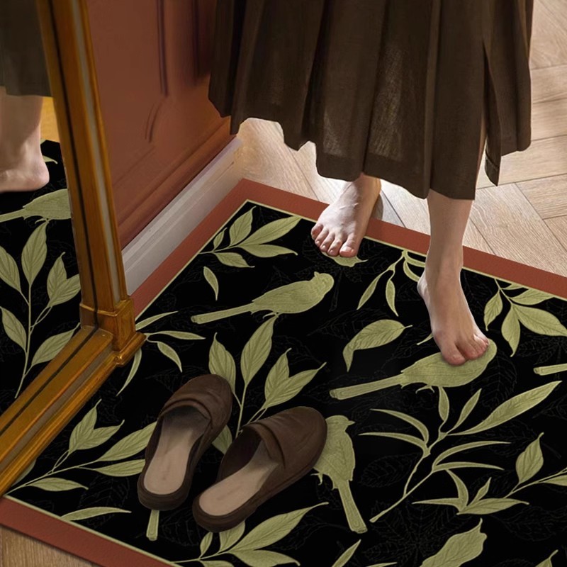 复古地垫入户门垫防滑进门脚垫美式免洗可擦pvc门口绿色地毯门外