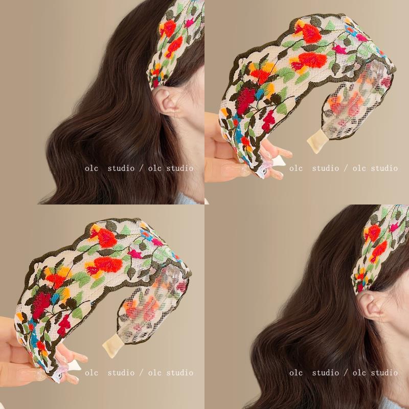 藤蔓玫瑰~刺绣花朵发箍女2025春夏甜美防滑高颅顶头箍旅行发卡